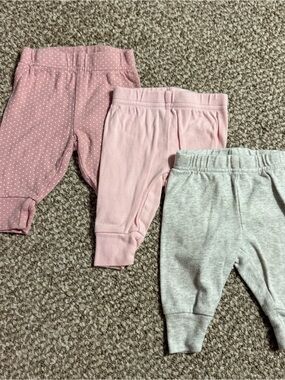Lot of 3 Carter's Baby Girl Pants Pink Polka Dot Heather Gray 3 Months